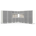 Newage Products Pro 3.0 Series 16-Piece Garage Cabinet Corner Set-52159-Grey-Bamboo Worktop-None-Garage Giant