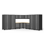 Newage Products Pro 3.0 Series 16-Piece Garage Cabinet Corner Set-51933-Grey-Bamboo Worktop-LED Lights-Garage Giant
