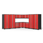 Newage Products Pro 3.0 Series 16-Piece Garage Cabinet Corner Set-52360-Red-Stainless Steel Worktop-None-Garage Giant