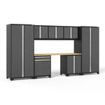 Newage Products Pro 3.0 Series 8-Piece Garage Cabinet Set With Multi-Function Cabinet-52096-Grey-Bamboo Worktop-None-Garage Giant