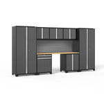 Newage Products Pro 3.0 Series 8-Piece Garage Cabinet Set With Multi-Function Cabinet-52096-Grey-Bamboo Worktop-None-Garage Giant
