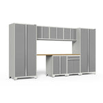 Newage Products Pro 3.0 Series 8-Piece Garage Cabinet Set With Multi-Function Cabinet-52096-Grey-Bamboo Worktop-None-Garage Giant