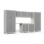 Newage Products Pro 3.0 Series 8-Piece Garage Cabinet Set With Multi-Function Cabinet-52096-Grey-Bamboo Worktop-None-Garage Giant