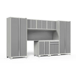 Newage Products Pro 3.0 Series 8-Piece Garage Cabinet Set With Multi-Function Cabinet-52096-Grey-Bamboo Worktop-None-Garage Giant