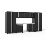 Newage Products Pro 3.0 Series 8-Piece Garage Cabinet Set With Multi-Function Cabinet-52096-Grey-Bamboo Worktop-None-Garage Giant