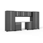 Newage Products Pro 3.0 Series 8-Piece Garage Cabinet Set With Multi-Function Cabinet-52097-Grey-Stainless Steel Worktop-None-Garage Giant