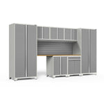 Newage Products Pro 3.0 Series 8-Piece Garage Cabinet Set With Multi-Function Cabinet-58827-Platinum-Bamboo Worktop-Slatwall Backsplash-Garage Giant