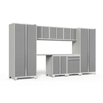 Newage Products Pro 3.0 Series 8-Piece Garage Cabinet Set With Multi-Function Cabinet-52497-Platinum-Stainless Steel Worktop-None-Garage Giant