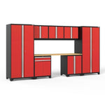 Newage Products Pro 3.0 Series 8-Piece Garage Cabinet Set With Multi-Function Cabinet-52296-Red-Bamboo Worktop-None-Garage Giant