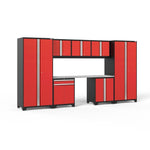 Newage Products Pro 3.0 Series 8-Piece Garage Cabinet Set With Multi-Function Cabinet-52297-Red-Stainless Steel Worktop-None-Garage Giant