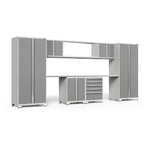 Newage Products Pro 3.0 Series 9-Piece Garage Cabinet Set With 56" Integrated Display Shelf-55969-Grey-Bamboo Worktop-Garage Giant
