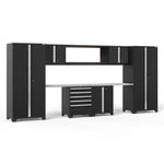 Newage Products Pro 3.0 Series 9-Piece Garage Cabinet Set With 56" Integrated Display Shelf-55969-Grey-Bamboo Worktop-Garage Giant