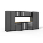Newage Products Pro 3.0 Series 9-Piece Garage Cabinet Set With Multi-Function Cabinet-52066-Grey-Bamboo Worktop-None-Garage Giant