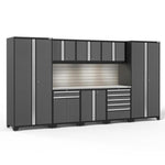 Newage Products Pro 3.0 Series 9-Piece Garage Cabinet Set With Multi-Function Cabinet-52066-Grey-Bamboo Worktop-None-Garage Giant