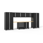 Newage Products Pro 3.0 Series 10-Piece Garage Cabinet Set With 2-Door Base Cabinet-64190-Black-Bamboo Worktop-LED Lights-Garage Giant