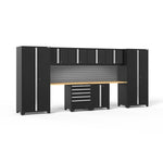 Newage Products Pro 3.0 Series 10-Piece Garage Cabinet Set With 2-Door Base Cabinet-64194-Black-Bamboo Worktop-Slatwall Backsplash-Garage Giant