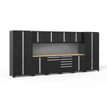 Newage Products Pro 3.0 Series 12-Piece Garage Cabinet Set-64288-Black-Bamboo Worktop-Slatwall Backsplash-Garage Giant