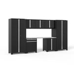 Newage Products Pro 3.0 Series 8-Piece Garage Cabinet Set With Multi-Function Cabinet-64118-Black-Stainless Steel Worktop-None-Garage Giant