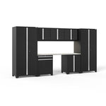 Newage Products Pro 3.0 Series 8-Piece Garage Cabinet Set With Multi-Function Cabinet-64119-Black-Stainless Steel Worktop-LED Lights-Garage Giant