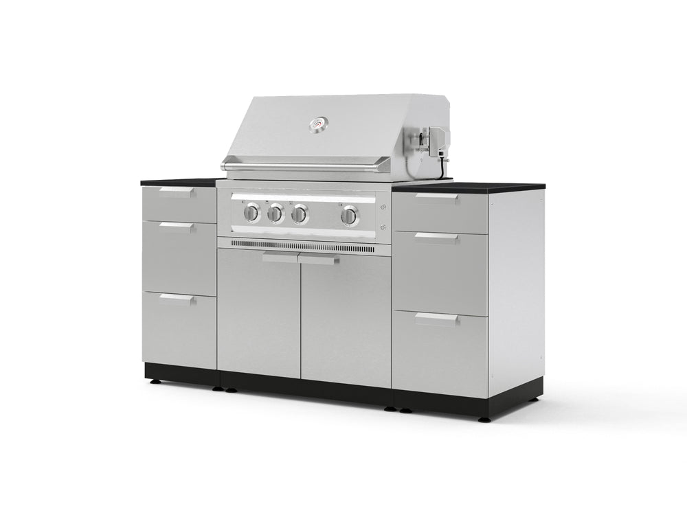 NewAge Outdoor Kitchens Outdoor Grill Island Stainless-Steel 6-Piece Cabinet Set with 3 Drawers, Grill Cabinet, Platinum Grill and Dekton in Sirius Countertops - (Natural Gas) | Garage Giant