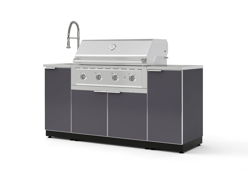 NewAge Outdoor Kitchens Outdoor Grill Island Aluminum 5-Piece Cabinet Set with Sink, 1 Door, Grill Cabinet, Performance Grill and Stainless Steel Countertop-75296-Garage Giant