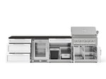 NewAge Outdoor Kitchens Stainless Steel 7-Piece Cabinet Set with 3-Drawer, Bar, Grill Cabinet, Platinum Grill, Countertop, and Glass Door Fridge-73636-Garage Giant 