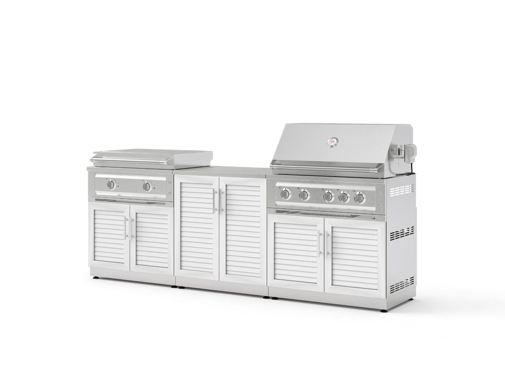 NewAge Outdoor Kitchens Stainless-Steel Louvered Doors 6-Piece Cabinet Set with Base, Grill Cabinet, Platinum Griddle and Countertop-74990-Garage Giant