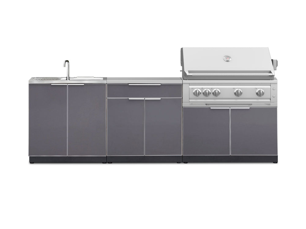 NewAge Outdoor Kitchens Aluminum 5-Piece Cabinet Set with Bar, Sink, Grill Cabinet, Platinum Grill, and Countertop-71080-Garage Giant