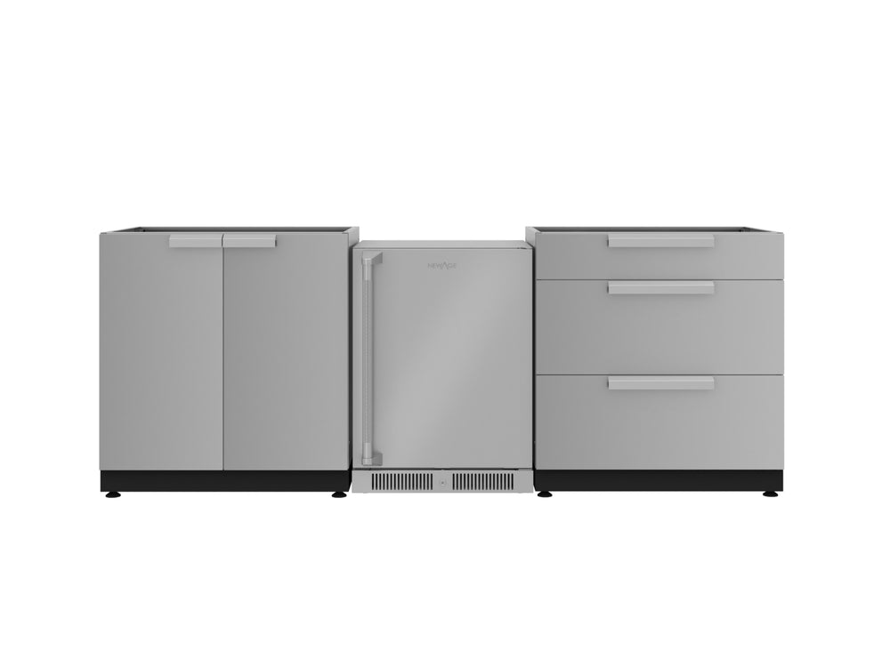 NewAge Outdoor Kitchens Stainless Steel 3-Piece Cabinet Set with 3-Drawer, 2-Door Cabinet and Fridge-67581-Garage Giant