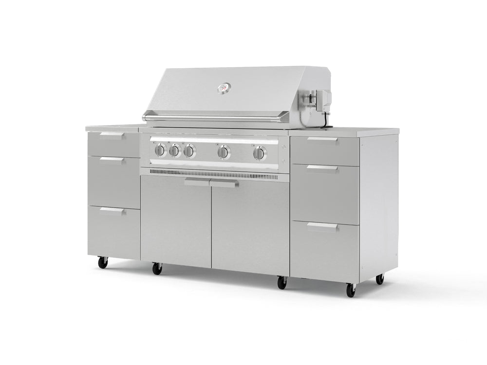 NewAge Outdoor Kitchens Outdoor Grill Island Stainless-Steel 6-Piece Cabinet Set with Casters 3 Drawers, Grill Cabinet, Platinum Grill, Countertops-74937-Garage Giant