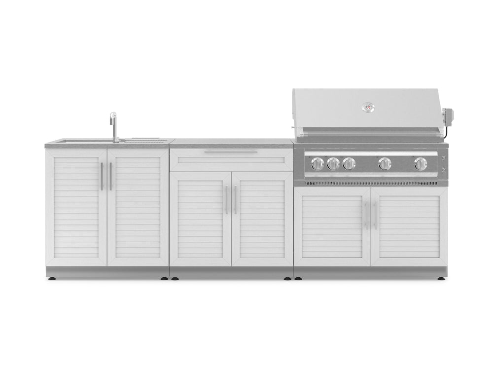 NewAge Outdoor Kitchens Stainless-Steel 5-Piece Cabinet Set with Bar, Sink, Grill Cabinet, Platinum Grill, and Countertop-67637-Garage Giant