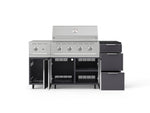 NewAge Outdoor Kitchens Outdoor Grill Island Aluminum 6-Piece Cabinet Set with Casters and 3-Drawer, Grill Cabinet, Performance Grill, Side Burner and Dekton in Sirius Countertop - (Liquid Propane) 