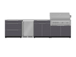 NewAge Outdoor Kitchens Aluminum 7-Piece Cabinet Set with 3-Drawer, Bar, Grill Cabinet, Platinum Grill, Countertops and Fridge-66548-Garage Giant 