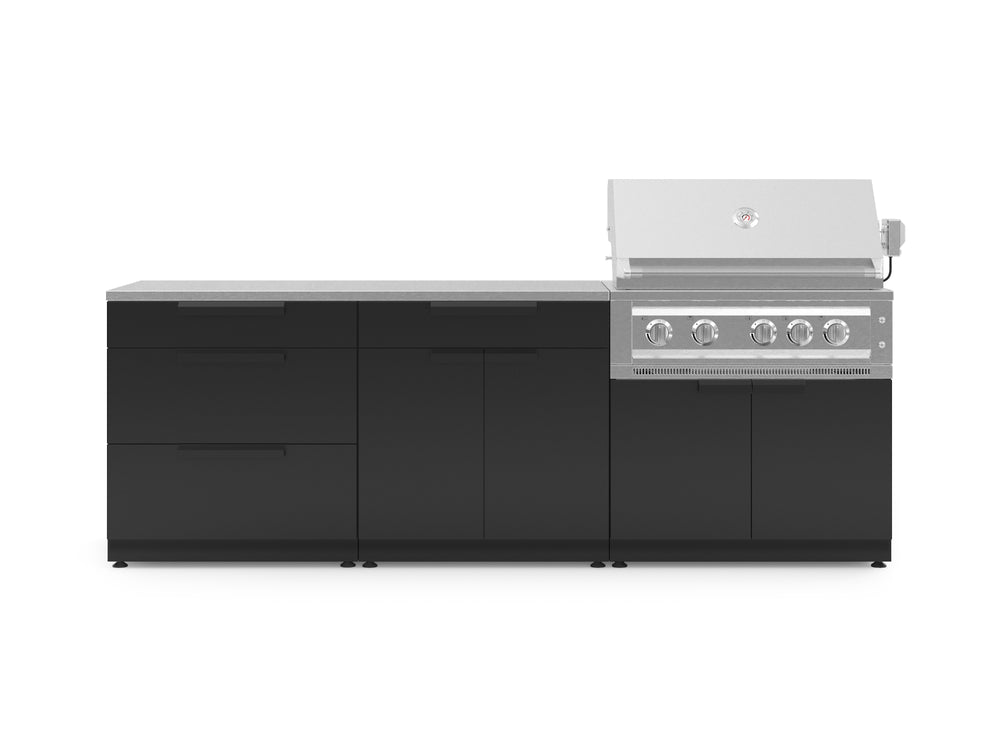 NewAge Outdoor Kitchens Stainless-Steel 5-Piece Cabinet Set with with 3-Drawer, Bar, Grill Cabinet, Platinum Grill and Countertop-67427-Garage Giant