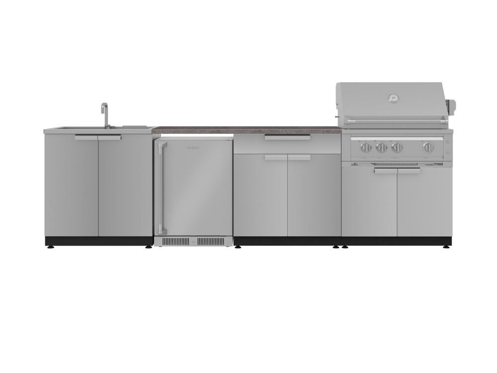 NewAge Outdoor Kitchens Stainless Steel 6-Piece Cabinet Set with Sink, Bar, Grill Cabinet, Platinum Grill, Countertop and Fridge-72072-Garage Giant