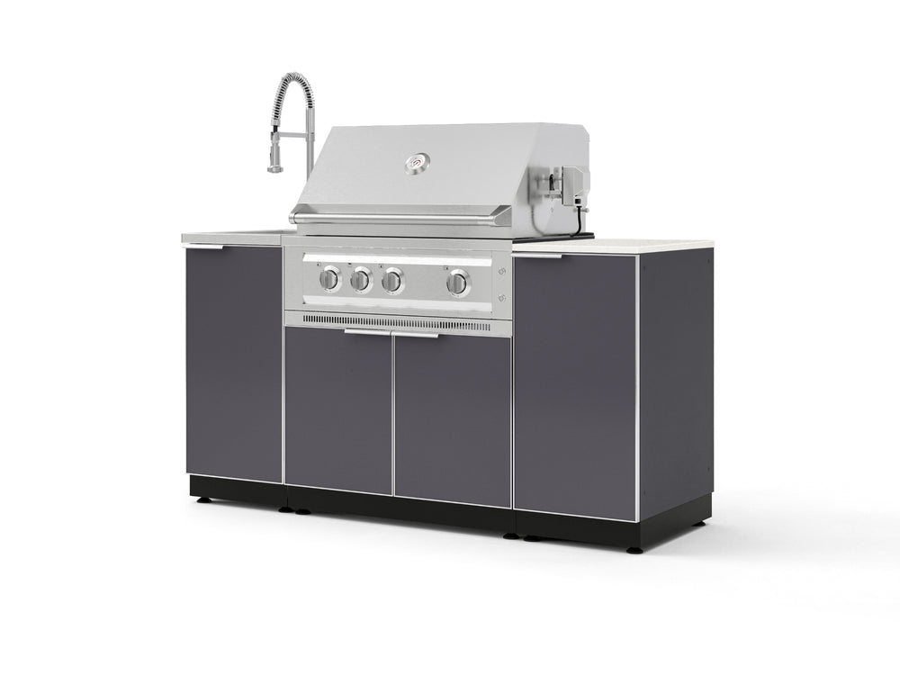 NewAge Outdoor Kitchens Outdoor Grill Island Aluminum 5-Piece Cabinet Set with Sink, 1 Door, Grill Cabinet, Platinum Grill and Stainless Steel Countertop - (Natural Gas) | Garage Giant