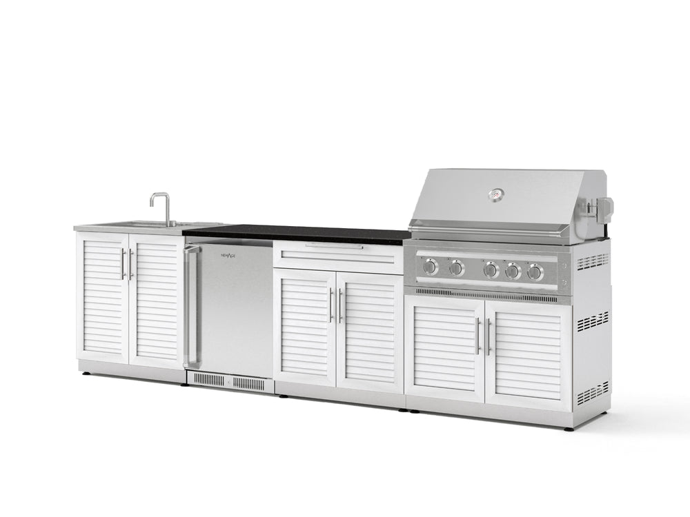 NewAge Outdoor Kitchens Stainless Steel 6-Piece Cabinet Set with Sink, Bar, Grill Cabinet, Platinum Grill, Countertop and Stainless Steel Door Fridge-73765-Garage Giant
