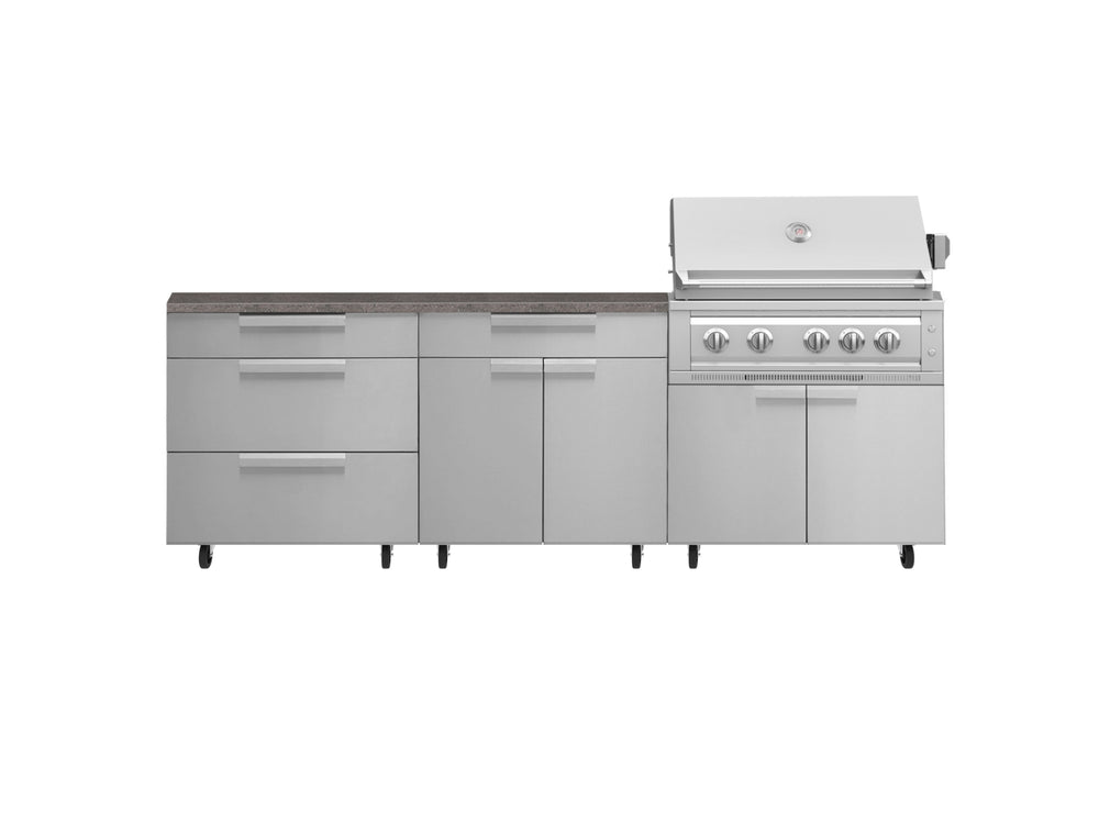 NewAge Outdoor Kitchens Stainless Steel 5-Piece Cabinet Set with Casters and 3 Drawer, Bar, Grill Cabinet, Platinum Grill, Countertop-72622-Garage Giant