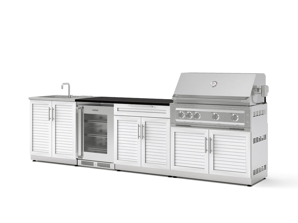 NewAge Outdoor Kitchens Stainless Steel 6-Piece Cabinet Set with Sink, Bar, Grill Cabinet, Platinum Grill, Countertop and Glass Door Fridge-73781-Garage Giant