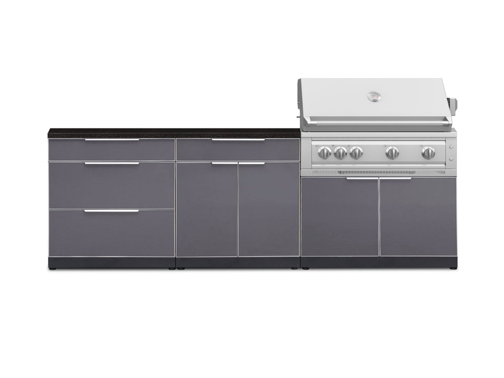 NewAge Outdoor Kitchens Aluminum 5-Piece Cabinet Set With 3 Drawer, Bar, Grill Cabinet, Platinum Grill and Countertop-71164-Garage Giant