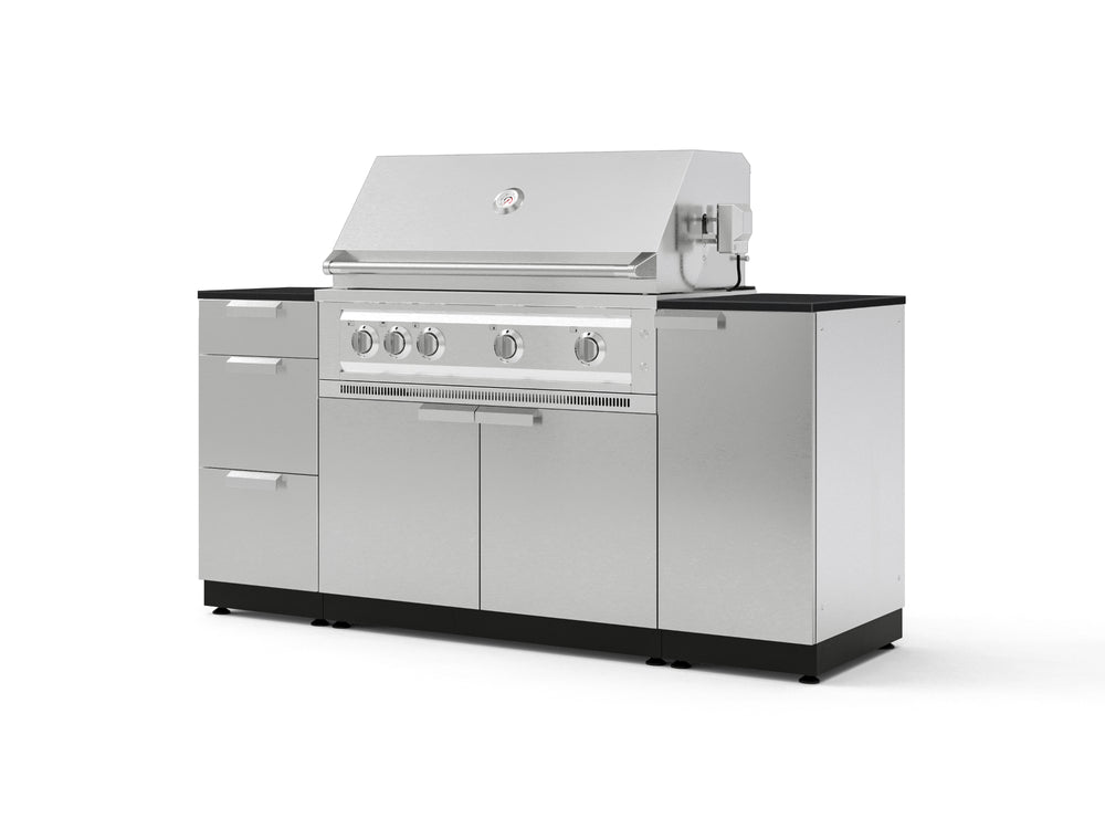 NewAge Outdoor Kitchens Outdoor Grill Island Stainless-Steel 6-Piece Cabinet Set with 1 Door, 3 Drawer, Grill Cabinet, Platinum Grill and Dekton in Sirius Countertops - (Liquid Propane) | Garage Giant