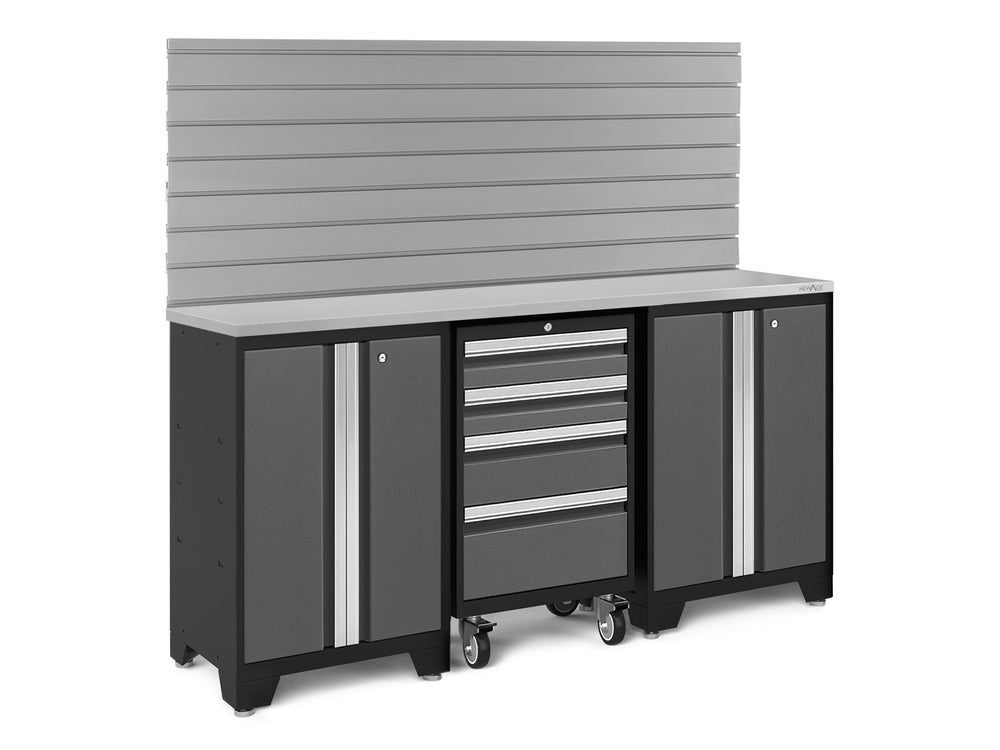 NewAge Garage Cabinets Bold Series 4-Piece Cabinet Set with Tool, Base Cabinets, Slatwall Backsplash and Worktop-63009-Garage Giant