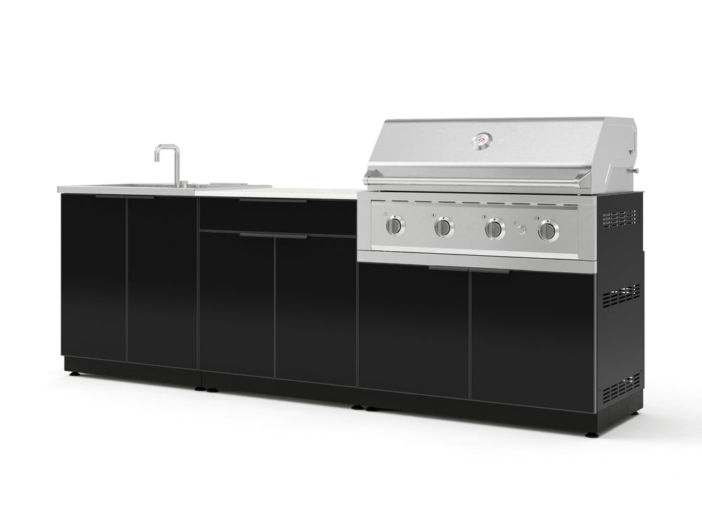 NewAge Outdoor Kitchens Aluminum 5-Piece Cabinet Set with Bar, Grill, Sink Cabinet, Performance Grill, and Countertop - (Liquid Propane) | Garage Giant