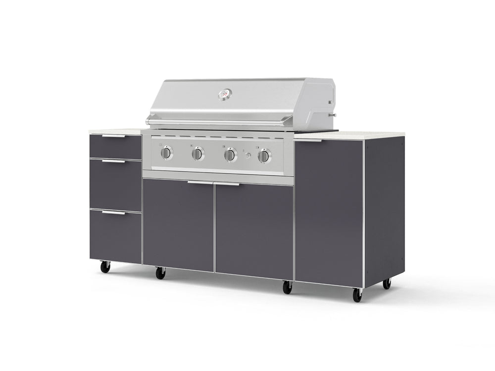 NewAge Outdoor Kitchens Outdoor Grill Island Aluminum 6-Piece Cabinet Set with Casters 1 Door, 3 Drawer, Grill Cabinet, Performance Grill and Dekton in Aeris Countertops - (Liquid Propane) | Garage Giant