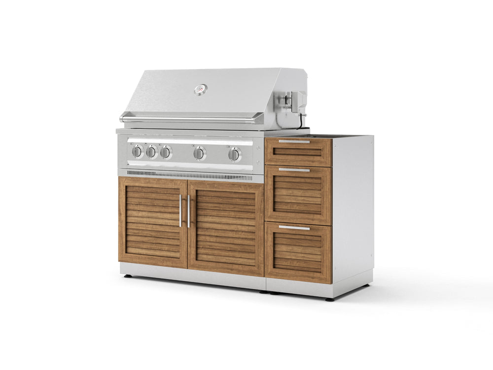 NewAge Outdoor Kitchens Outdoor Grill Island Stainless-Steel Louvered Doors 3-Piece Cabinet Set with 3-Drawer, Grill Cabinet and Platinum Grill - (Liquid Propane) | Garage Giant