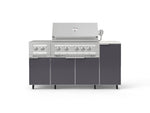 NewAge Outdoor Kitchens Outdoor Grill Island Aluminum 6-Piece Cabinet Set with Casters and 1-Door, Grill Cabinet, Platinum Grill, Dual Side Burner and Dekton in Aeris Countertop - (Liquid Propane) 