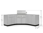 NewAge Outdoor Kitchens Stainless Steel 7-Piece Cabinet Set with 2 Door, Bar, Corner, Grill Cabinet, Platinum Grill, and Countertops 