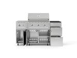 NewAge Outdoor Kitchens Outdoor Grill Island Stainless-Steel 6-Piece Cabinet Set with Casters and 3-Drawer, Grill Cabinet, Performance Grill, Side Burner and Dekton in Sirius Countertop - (Liquid Propane) 