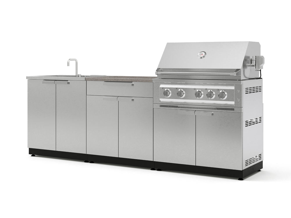 NewAge Outdoor Kitchens Stainless-Steel 5-Piece Cabinet Set with Bar, Sink, Grill Cabinet, Platinum Grill, and Countertop-71286-Garage Giant