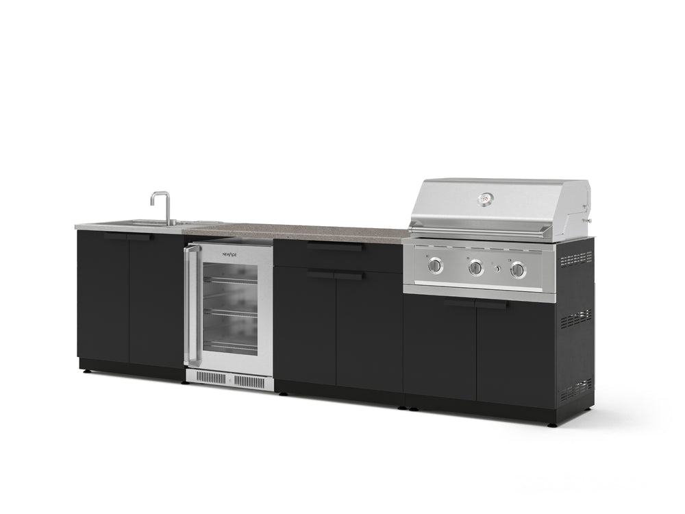 NewAge Outdoor Kitchens Stainless Steel 6-Piece Cabinet Set with Sink, Bar, Grill Cabinet, Performance Grill, Countertop and Glass Door Fridge-73818-Garage Giant